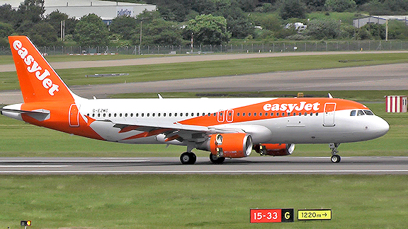 EasyJet plane having just landed at Birmingham Airport, UK